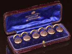 A set of six c1900 9ct rose gold buttons/ studs, in original box, 7g