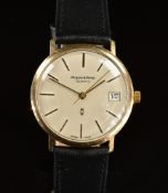 Mappin & Webb 9ct gold gentleman's wristwatch with date aperture, two-tone hands and baton hour