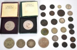 Georgian and later world coinage to include 1937 crown, 1896 and 1933 half crown, 1817 shilling, two
