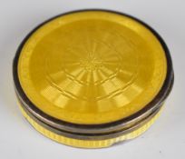 Art Deco hallmarked silver and yellow guilloché enamel dressing table pot with gilt interior, import