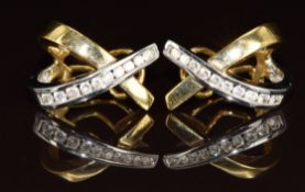 A pair of 18k gold bi-coloured earrings set with diamonds, 8.7g, 1.8cm