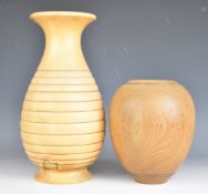 Two Paul Chapman turned treen vases, one Horse Chestnut wood the other Robinia, tallest 33cm