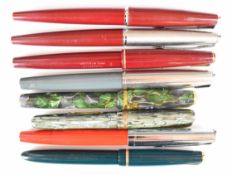 Eight various fountain pens including Watermans 512 V, Burnham No5, Parker 17 etc