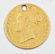 1853 Queen Victoria, young head, shield reverse, gold half sovereign