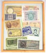WW2 era banknotes to include France, Italy, British Armed Forces etc, in frame