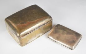 Hallmarked silver cigarette box, marks rubbed, length 11.5cm, together with a hallmarked silver