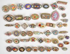 Fifty micro mosaic brooches including c1900 examples