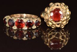 Two 9ct gold rings set with garnets, 10.8g, size L/M