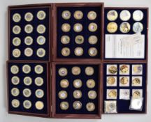Four gold plated picture coin sets relating to historic ships and British History, all in wooden