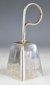 Lord Llangattock, Rolls Royce car interest unmarked silver hand dinner bell, with coronet above L