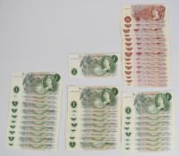 Four runs of Bank of England banknotes comprising run of nine Fforde £1 notes, runs of eight and