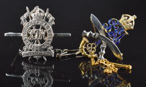A yellow metal military sweetheart brooch (5g) and a silver brooch for the Royal Deccan Horse