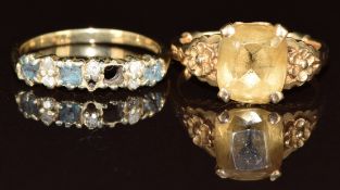 Two 9ct gold rings, one set with citrine, 4.4g, sizes K & L