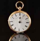 Thomas Mowbray & Son of London 18ct gold open faced pocket watch with gold hands, black Roman