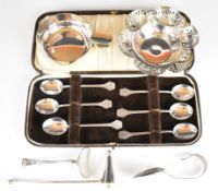 Hallmarked silver items comprising Victorian bon bon dish, Birmingham 1898, maker Johnson,