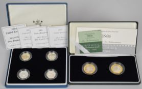 Two Royal Mint silver proof coin sets comprising £2 Brunel pair and set of four £1 coins 2004-
