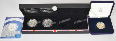 Four silver crown sized coins comprising two Countdown To London Olympics 2012 in case (one