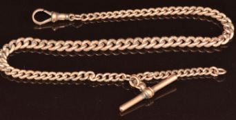 A c1900 9ct rose gold Albert / watch chain made up of graduated curb links, 30.6g, 33.5cm