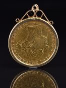 1884 Queen Victoria gold full sovereign in 9ct gold pendant mount, 9.2g