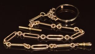 A c1920 9ct gold Albert / watch chain made up of oval and elongated links (34g, 35cm) and a 9ct gold