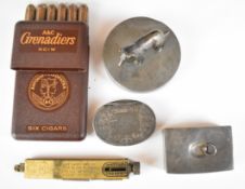 Apothecary pewter hinged box with suspension loop impressed 'Albatum', 19thC pewter snuff box