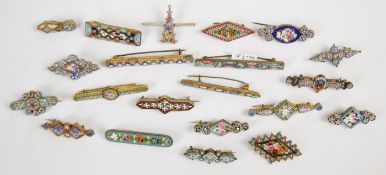Twenty-one micro mosaic brooches including one in the form of a shoe, one silver, etc