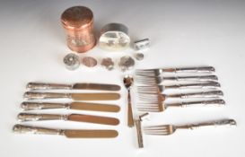 Eleven hallmarked silver handled and bladed and tyned knives and forks, hallmarked silver cased