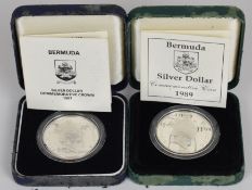 Two Royal Mint Bermuda silver dollars 1987 and 1989, weight of each 28.28g, both in original boxes