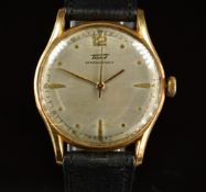 Tissot 18ct gold gentleman's wristwatch ref. 157.6304 with gold hands and hour markers, silver