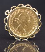 1957 Elizabeth II gold full sovereign in 9ct gold pendant mount, 9.7g