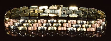 A 9ct gold tri-coloured bracelet, 14.8g, 19.5cm