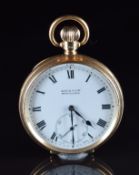 Kay & Co Ltd of Worcester 9ct gold keyless winding open faced pocket watch with subsidiary seconds