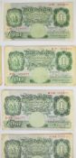 Ten Bank of England £1 banknotes comprising six Peppiatt, one Mahon and three Catterns
