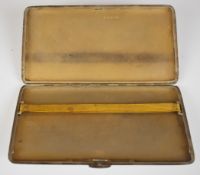 Art Deco hallmarked silver cigarette case with engine turned decoration and applied AB initials,