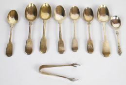 Georgian and later hallmarked silver cutlery including sugar tongs, apostle spoons and fiddle