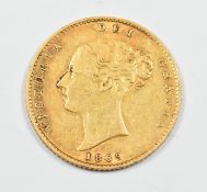 1869 Queen Victoria, young head, shield reverse, gold half sovereign