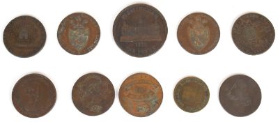 Ten bronze / copper trade and advertising tokens for Hull, two Sudbury, London and Middlesex,