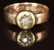 Edwardian 9ct gold ring set with an old cut diamond in a star setting, Birmingham 1906, 2g, size Q