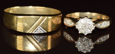 Two 9ct gold rings set with diamonds, 4.8g, sizes V & I