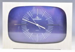 Jaeger LeCoultre 5052 electric retro mid century mantel or desk clock with brushed stainless steel