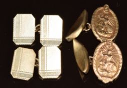Two pairs of 9ct gold cufflinks, one pair depicting the Greek god Zeus, 22.7g