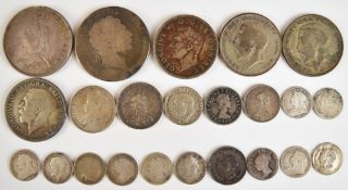 Approximately 143g of pre 1947 silver coinage including Georgian and Victorian