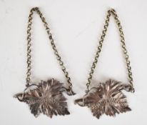 William IV pair of hallmarked silver pierced leaf shape bottle tickets for Eau De Cologne and Eau De