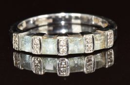 A 9ct white gold ring with aquamarines and diamonds, 2.6g, size P