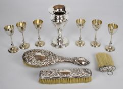 Hallmarked and other silver items comprising set of six Austrian silver goblets, height 10cm, weight