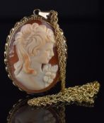 A 9ct gold pendant set with a cameo (5.3 x 3.4cm) on 9ct gold chain (3.8g, 49cm)