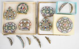 A 19thC micro mosaic circular panel (6cm), six 19thC micro mosaic buckle halves and seven micro