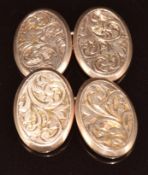 A pair of 9ct gold cufflinks with engraved foliate design, Chester 1911, 3.5g