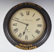 J Stevenson, Stafford Japanned / distressed metal cased advertising dial wall clock for 'J S Fry and