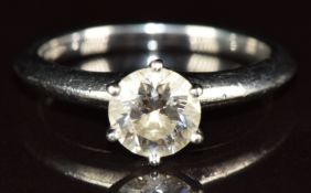 Tiffany & Co platinum ring set with a round brilliant cut diamond of approximately 0.89ct, in